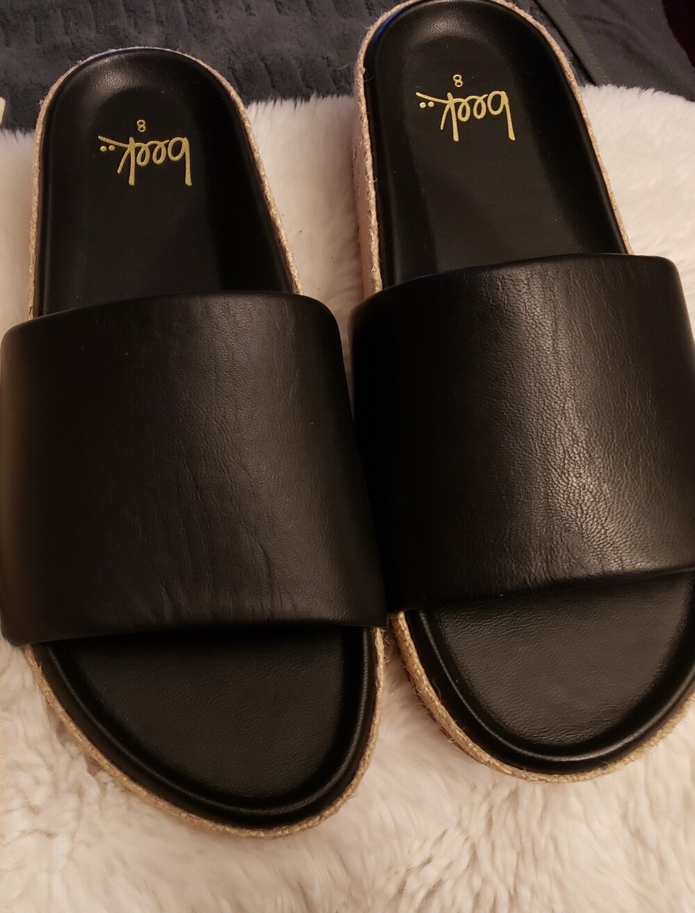 Beek Pelican Jute Platform Black Leather Sandals Size 8 Hard To Find NWOB